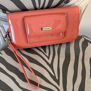 Montana West Shiny Coral Wristlet Clutch